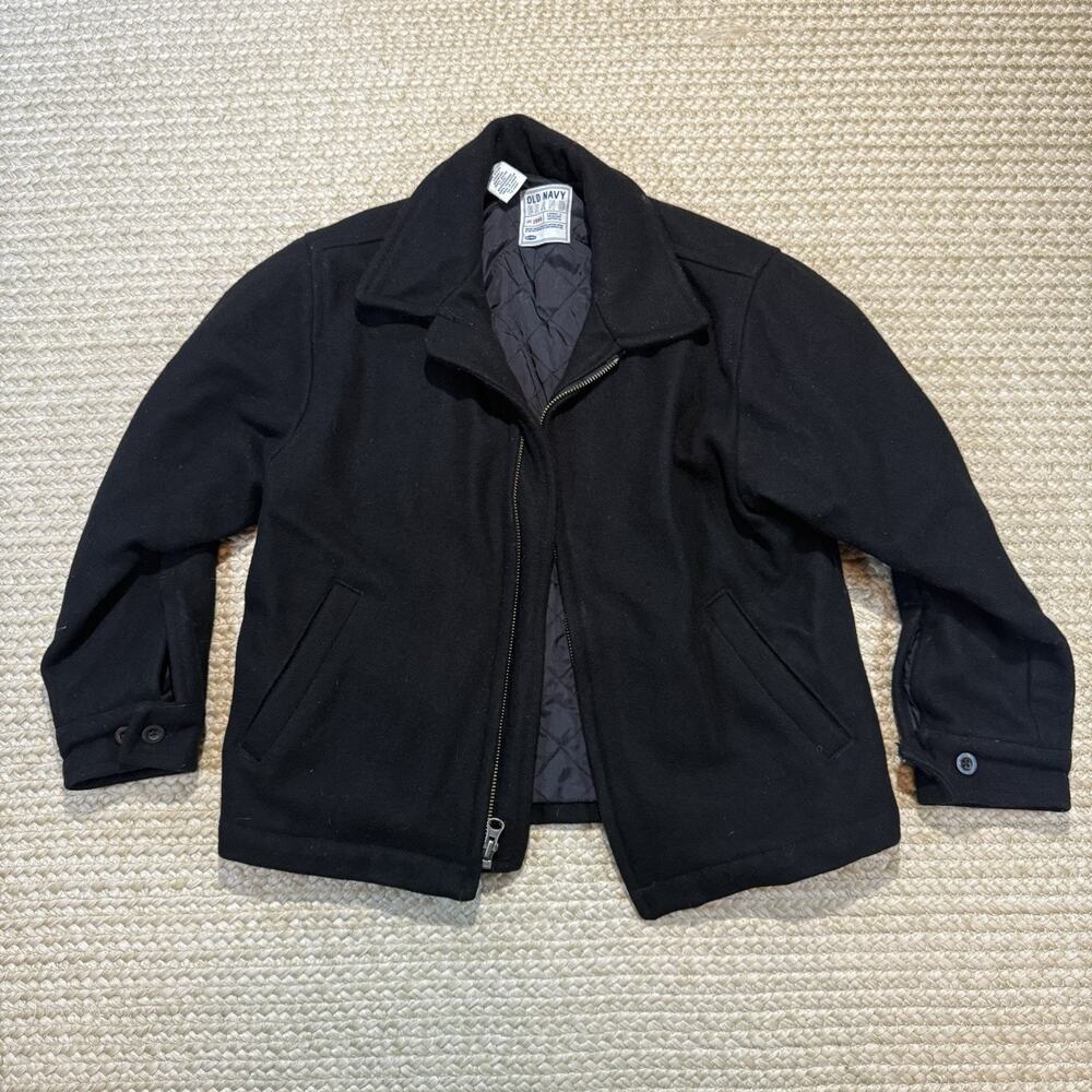 Old Navy Boys Black Wool Blend Jacket Quilted Lining Size 7 EUC Winter Coat Kid